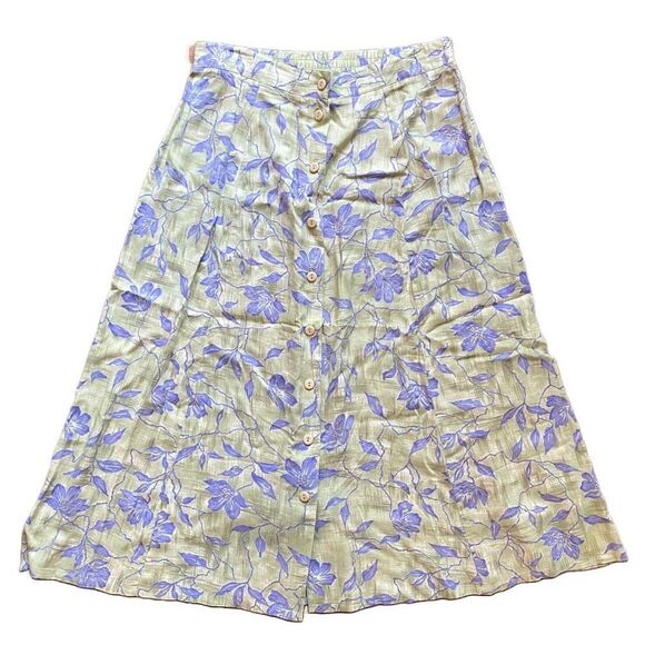 Sag Harbor Floral Button-Down Skirt - Green and Purple Size Medium - Picture 1 of 10